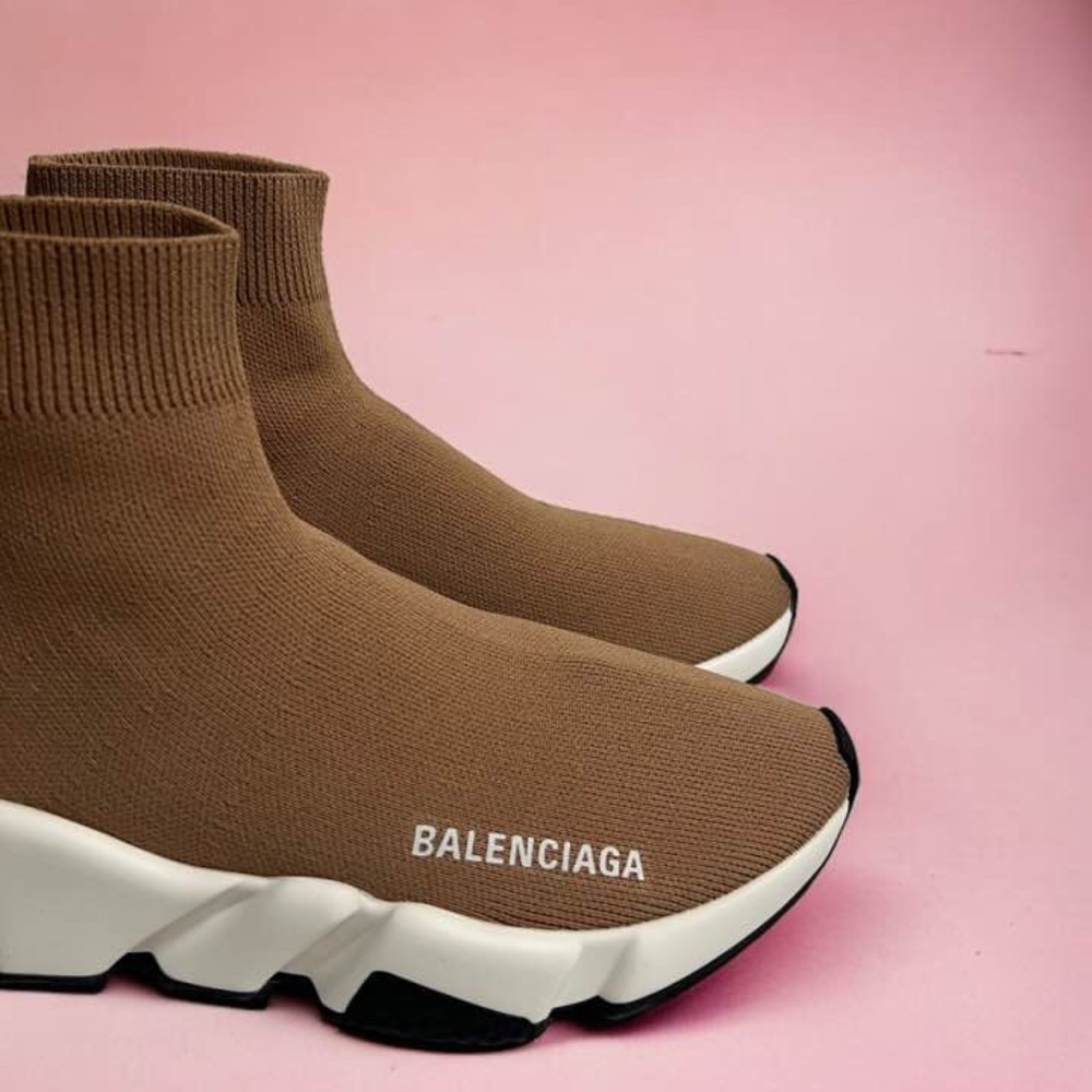 Balenciaga Speed Trainers Tan Brown White Sneaker Women Size 6 Runner Platform - Picture 7 of 12